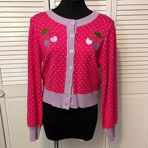 Unique Vintage Pink Cardigan with Cherry Design